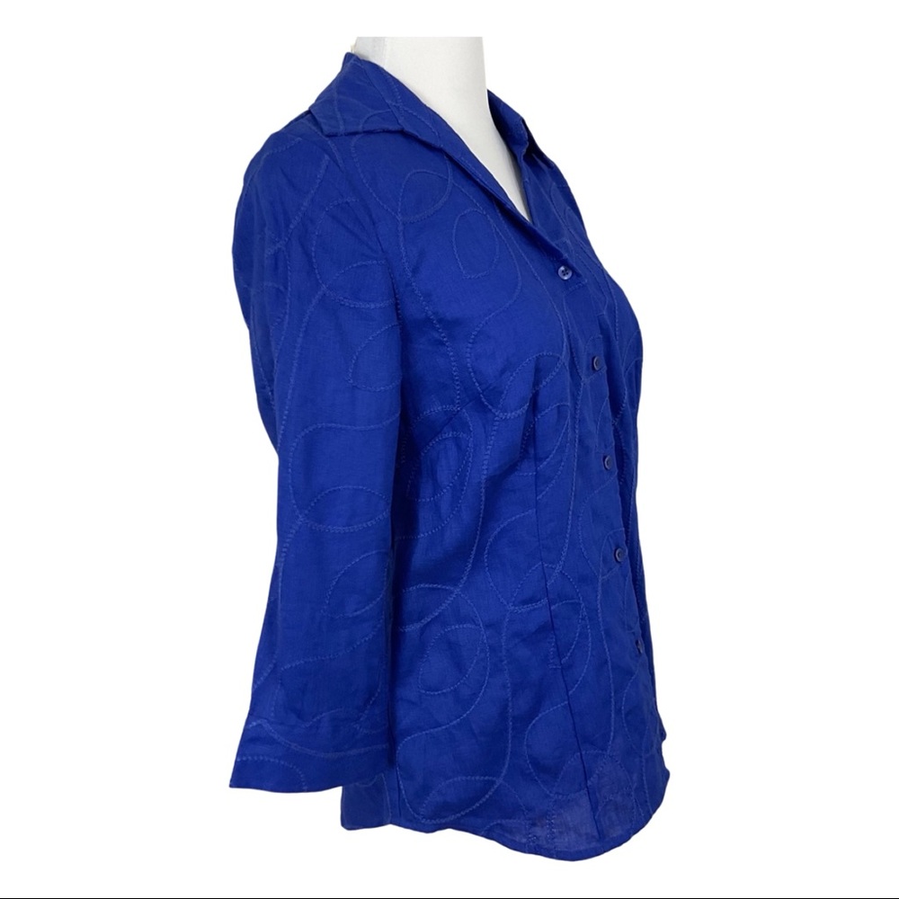 Tweeds Royal Blue 100% Linen Button-front Shirt Size M - Picture 4 of 8